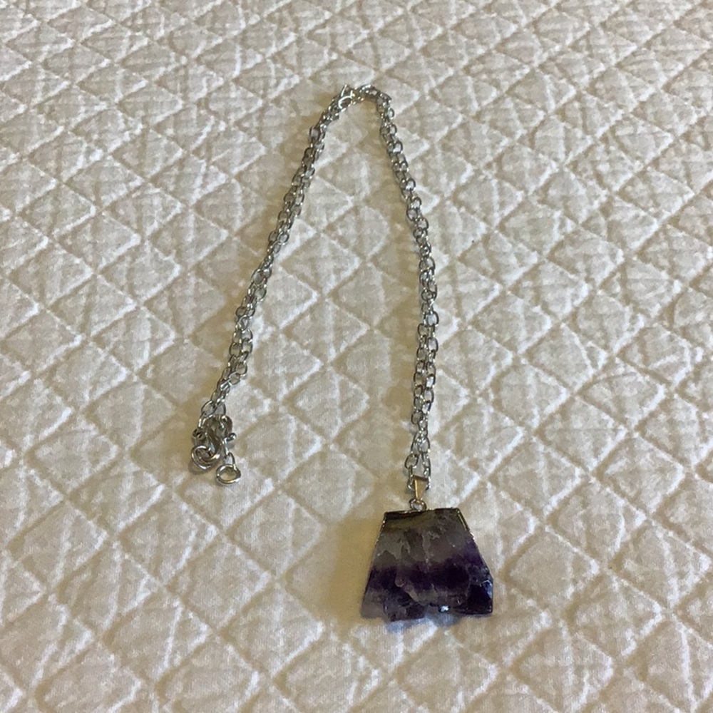 Amethyst long necklace on silver chain